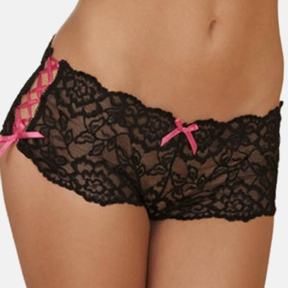 Rene Rofe Crotchless Lace Side Tie Boyleg Pantie - Picture 6 of 8